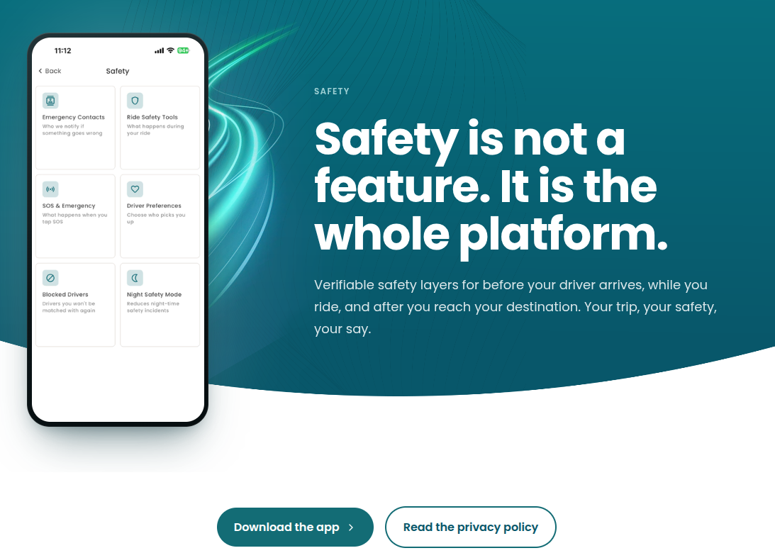 MiRide safety screen in the app